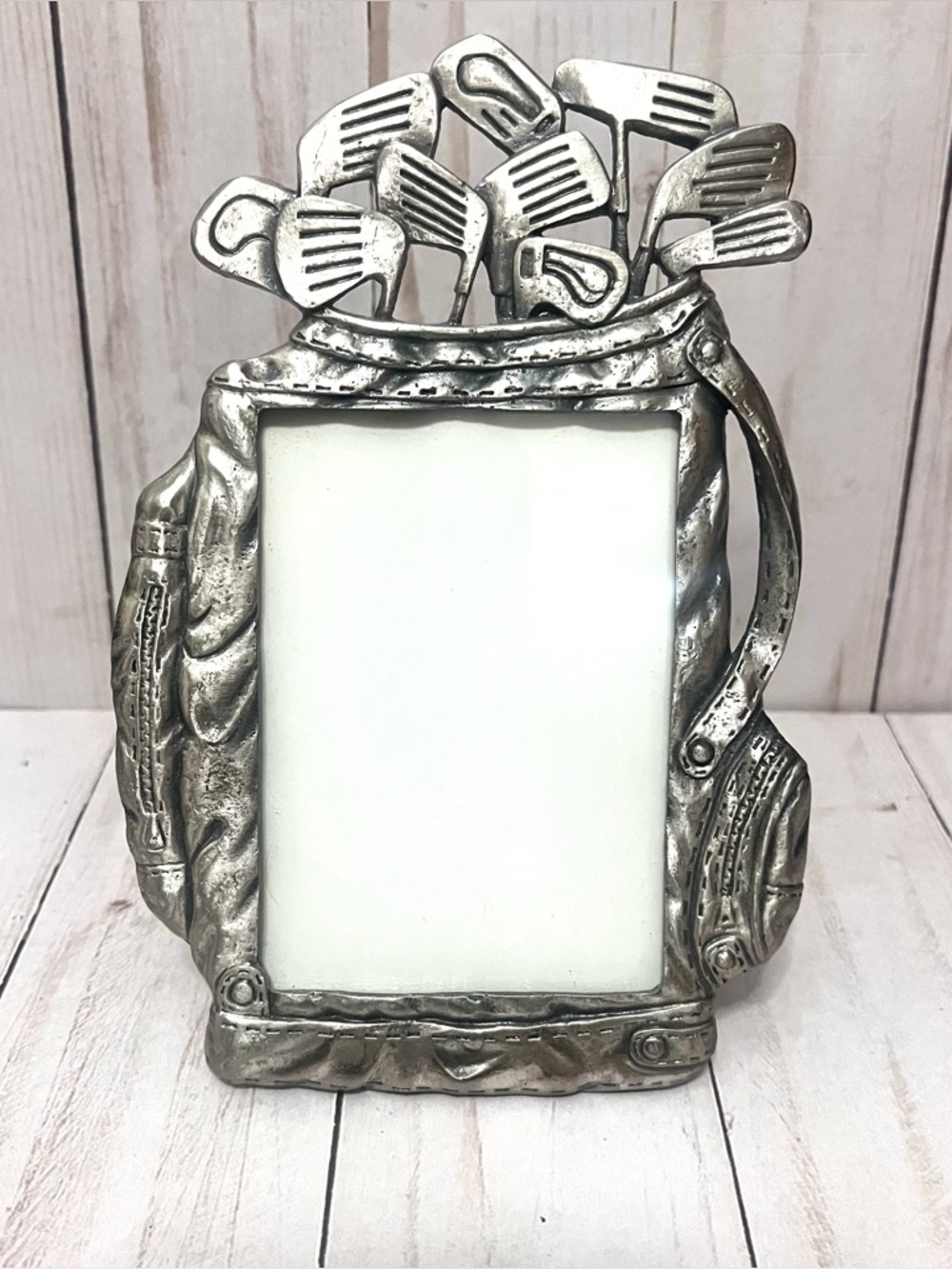 Pewter Metal Photo Picture Frame Golf Clubs Woods Irons Golfers Bag 3.5 X 5